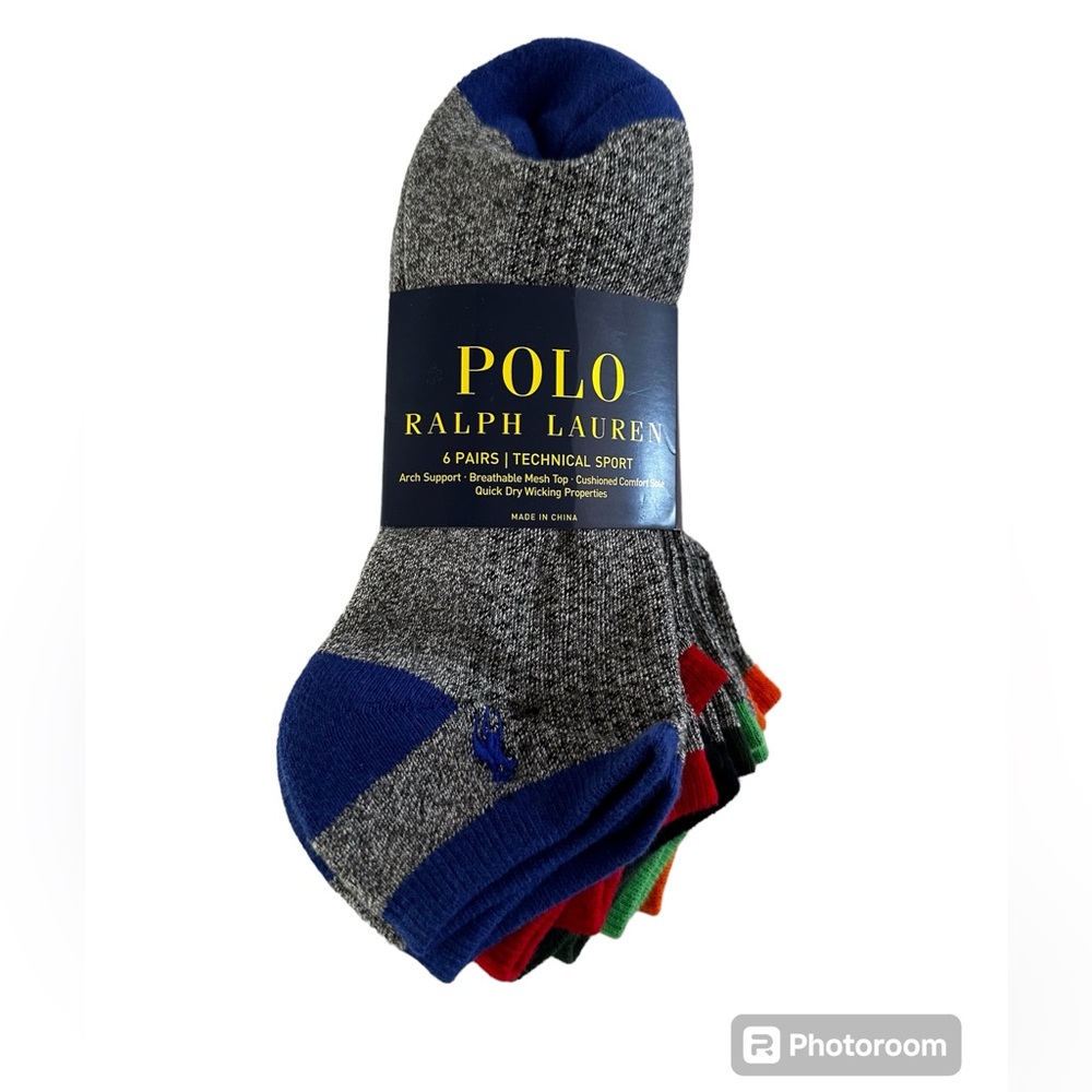 POLO RALPH LAUREN TECHNICAL SPORT 6 PACK SOCKS.NWT$24.98